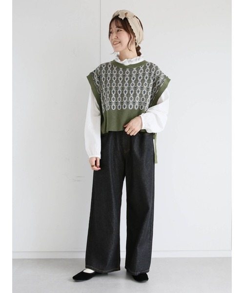 ehka sopo（エヘカソポ）の「ボタンアジャストワイドデニムパンツ（デニムパンツ・レディース・ブラック/ネイビー/サックスブルー・ﾌﾘ-）」の8枚目の写真