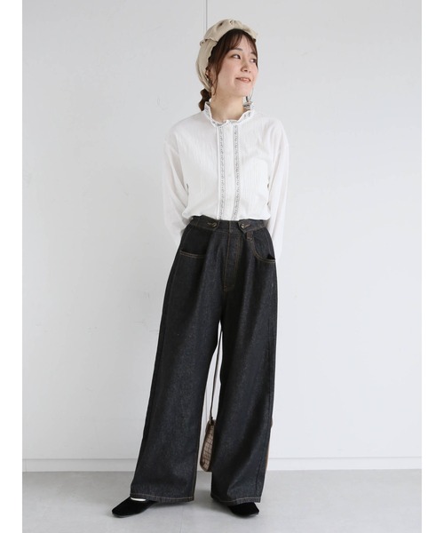 ehka sopo（エヘカソポ）の「ボタンアジャストワイドデニムパンツ（デニムパンツ・レディース・ブラック/ネイビー/サックスブルー・ﾌﾘ-）」の10枚目の写真