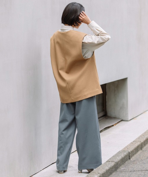 Munich(ミューニック)の「ウールミックスダブルクロスワイドパンツ(スラックス・レディース・チャコールグレー/ブラック/ブルーグレー/レンガ・S/M/XS)」の6枚目の写真