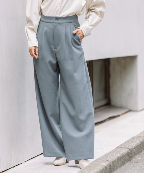 Munich(ミューニック)の「ウールミックスダブルクロスワイドパンツ(スラックス・レディース・チャコールグレー/ブラック/ブルーグレー/レンガ・S/M/XS)」の9枚目の写真