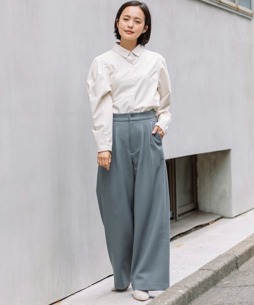 Munich(ミューニック)の「ウールミックスダブルクロスワイドパンツ(スラックス・レディース・チャコールグレー/ブラック/ブルーグレー/レンガ・S/M/XS)」の7枚目の写真