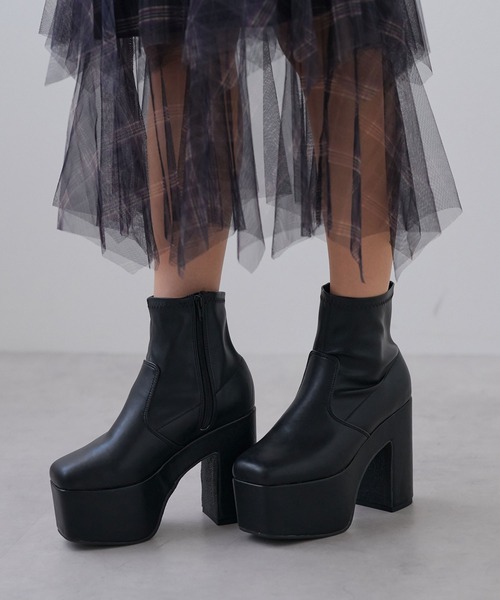12cm厚底ストレッチショートブーツ（ブーツ）｜Newlyme（ニューリー