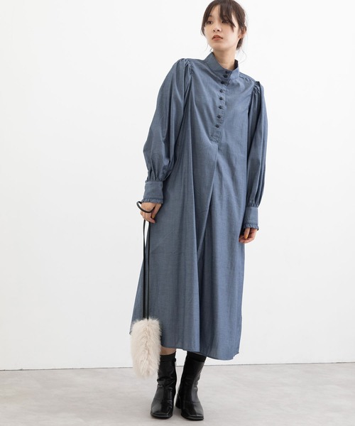 POU DOU DOU（プードゥドゥ）の「スタンドカラーシャツワンピース（ワンピース・レディース・ブルー/グリーン/インディゴブルー・3）」の17枚目の写真