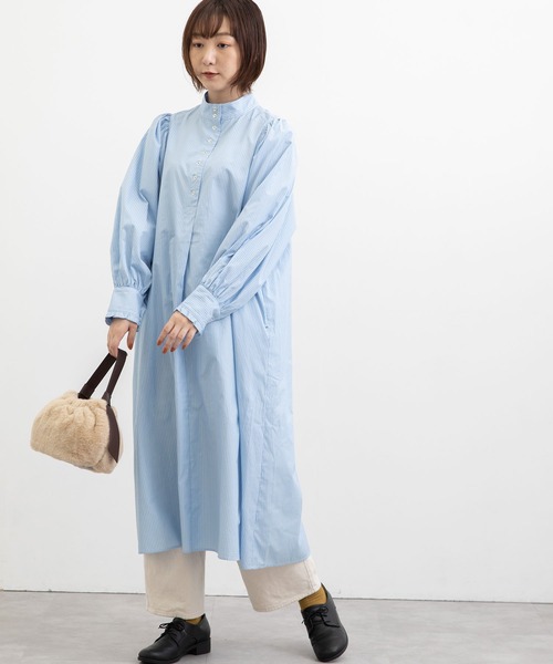POU DOU DOU（プードゥドゥ）の「スタンドカラーシャツワンピース（ワンピース・レディース・ブルー/グリーン/インディゴブルー・3）」の22枚目の写真