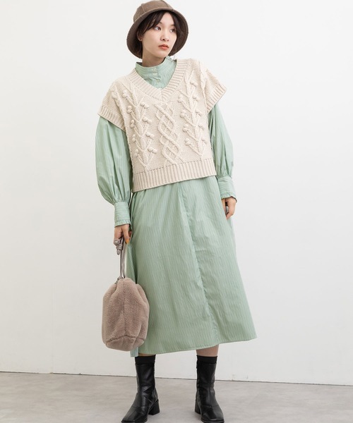 POU DOU DOU（プードゥドゥ）の「スタンドカラーシャツワンピース（ワンピース・レディース・ブルー/グリーン/インディゴブルー・3）」の9枚目の写真