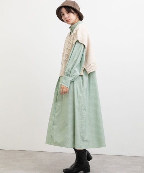 POU DOU DOU（プードゥドゥ）の「スタンドカラーシャツワンピース（ワンピース・レディース・ブルー/グリーン/インディゴブルー・3）」の14枚目の写真