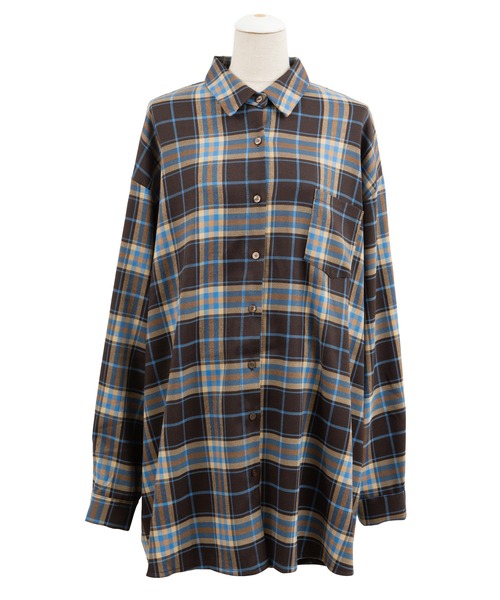 PUNYUS（プニュズ）の「チェックシャツ（シャツ/ブラウス・レディース・ダークブラウン/ブラウン・3/4/1/2）」の4枚目の写真