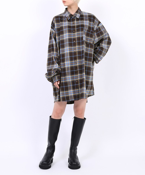 PUNYUS（プニュズ）の「チェックシャツ（シャツ/ブラウス・レディース・ダークブラウン/ブラウン・3/4/1/2）」の11枚目の写真