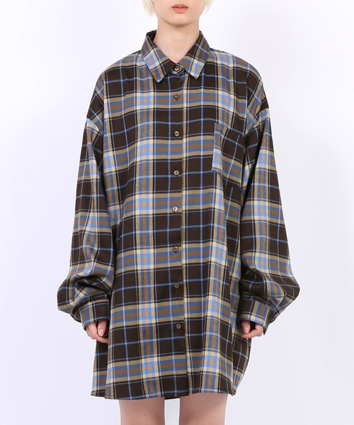 PUNYUS（プニュズ）の「チェックシャツ（シャツ/ブラウス・レディース・ダークブラウン/ブラウン・3/4/1/2）」の17枚目の写真