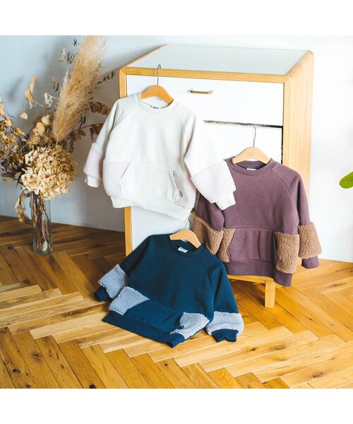 BREEZE by yumi.（ブリーズバイユミ）の「WEB限定 ボア切替あったかトレーナー【BREEZE by yumi】（スウェット・キッズ・アイボリー/ネイビー/ブラウン・110/80/140/130/120/90/100）」の12枚目の写真