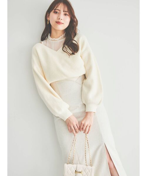 dazzlin（ダズリン）の「チュールレイヤードカシュクールニット（ニット/セーター・レディース・ブルー/オフホワイト/モカ・FREE）」の13枚目の写真