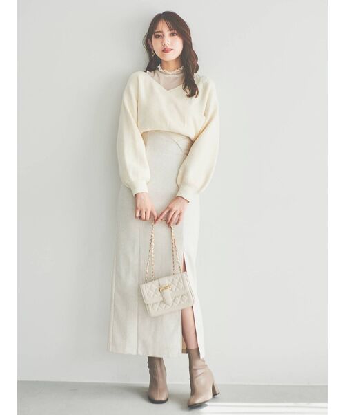 dazzlin（ダズリン）の「チュールレイヤードカシュクールニット（ニット/セーター・レディース・ブルー/オフホワイト/モカ・FREE）」の4枚目の写真