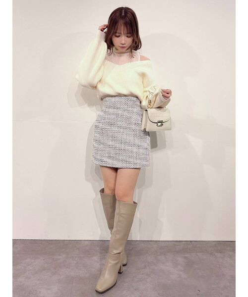 dazzlin（ダズリン）の「チュールレイヤードカシュクールニット（ニット/セーター・レディース・ブルー/オフホワイト/モカ・FREE）」の16枚目の写真
