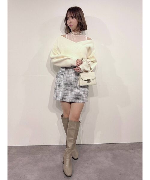 dazzlin（ダズリン）の「チュールレイヤードカシュクールニット（ニット/セーター・レディース・ブルー/オフホワイト/モカ・FREE）」の20枚目の写真
