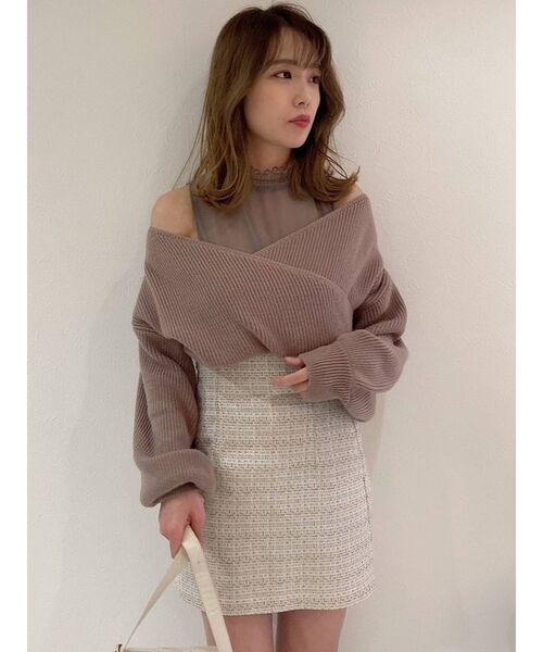 dazzlin（ダズリン）の「チュールレイヤードカシュクールニット（ニット/セーター・レディース・ブルー/オフホワイト/モカ・FREE）」の14枚目の写真