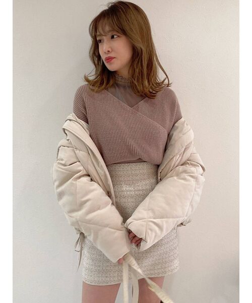 dazzlin（ダズリン）の「チュールレイヤードカシュクールニット（ニット/セーター・レディース・ブルー/オフホワイト/モカ・FREE）」の5枚目の写真