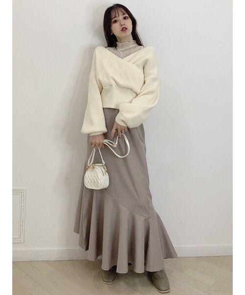 dazzlin（ダズリン）の「チュールレイヤードカシュクールニット（ニット/セーター・レディース・ブルー/オフホワイト/モカ・FREE）」の6枚目の写真
