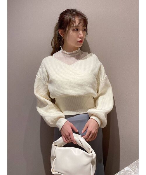 dazzlin（ダズリン）の「チュールレイヤードカシュクールニット（ニット/セーター・レディース・ブルー/オフホワイト/モカ・FREE）」の18枚目の写真