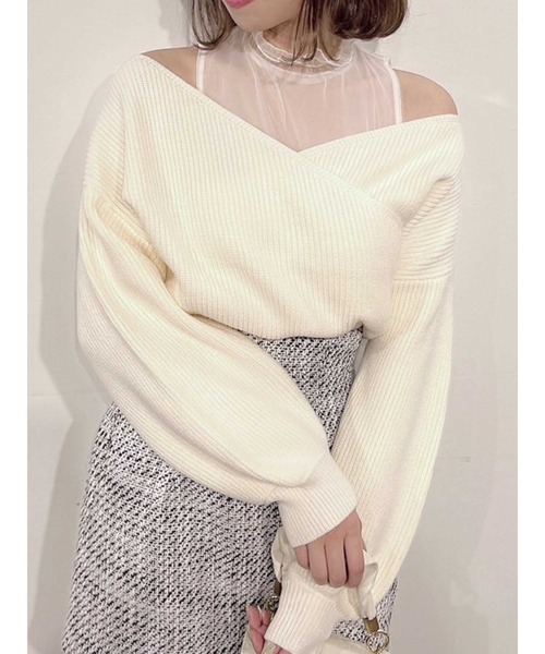 dazzlin（ダズリン）の「チュールレイヤードカシュクールニット（ニット/セーター・レディース・ブルー/オフホワイト/モカ・FREE）」の2枚目の写真
