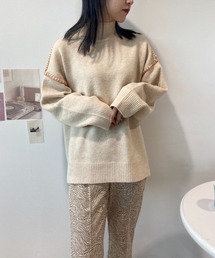 配色ハンドステッチプルオーバー