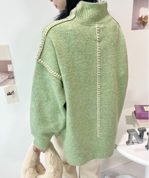 CECIL McBEE（セシルマクビー）の「配色ハンドステッチプルオーバー（ニット/セーター・レディース・ブラック/アイボリー/グリーン・MEDIUM）」の6枚目の写真