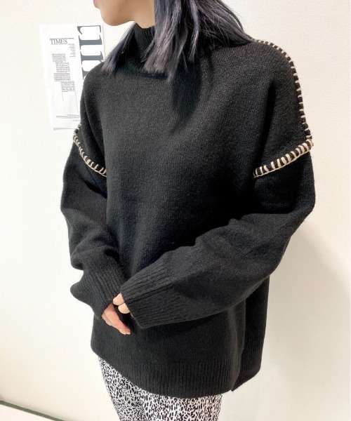 CECIL McBEE（セシルマクビー）の「配色ハンドステッチプルオーバー（ニット/セーター・レディース・ブラック/アイボリー/グリーン・MEDIUM）」の7枚目の写真