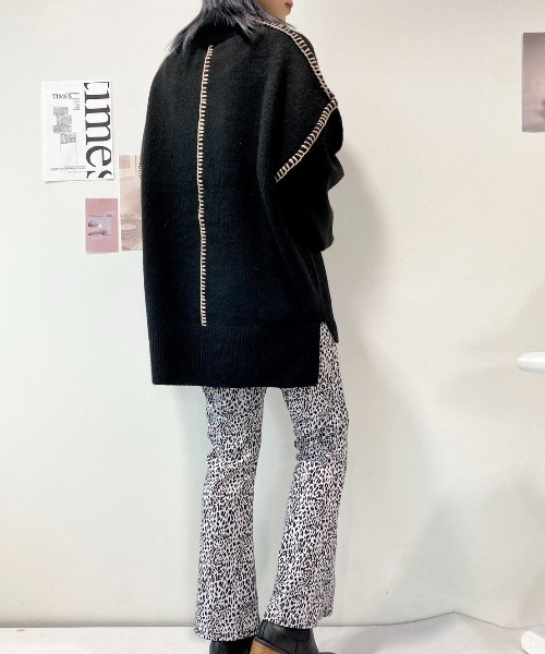 CECIL McBEE（セシルマクビー）の「配色ハンドステッチプルオーバー（ニット/セーター・レディース・ブラック/アイボリー/グリーン・MEDIUM）」の9枚目の写真