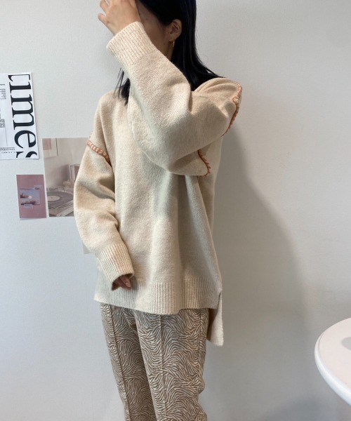 CECIL McBEE（セシルマクビー）の「配色ハンドステッチプルオーバー（ニット/セーター・レディース・ブラック/アイボリー/グリーン・MEDIUM）」の10枚目の写真