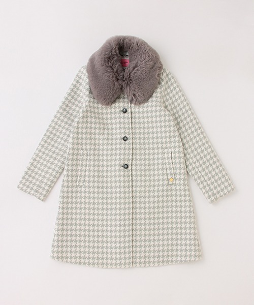 ガールズ ファーティペット千鳥柄コート