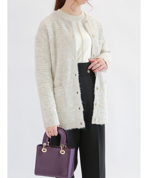 Te chichi（テチチ）の「ミックスツイード調ニットジャケット（ニット/セーター・レディース・ブラック/ベージュ・ﾌﾘ-）」の2枚目の写真