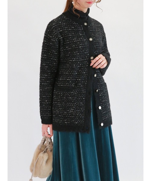 Te chichi（テチチ）の「ミックスツイード調ニットジャケット（ニット/セーター・レディース・ブラック/ベージュ・ﾌﾘ-）」の6枚目の写真