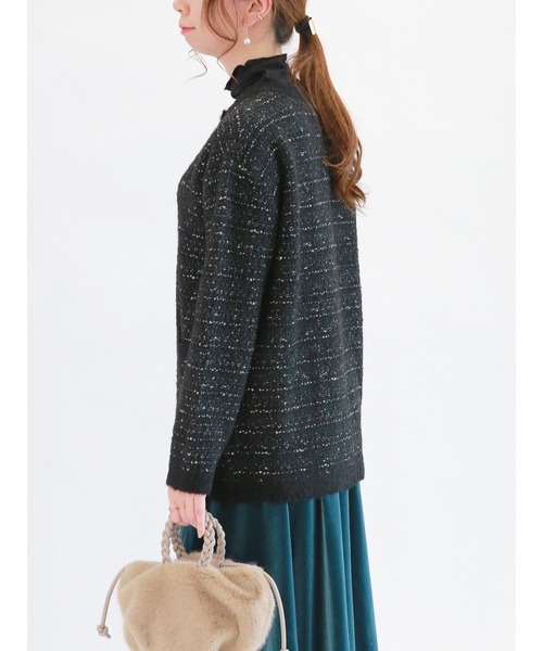 Te chichi（テチチ）の「ミックスツイード調ニットジャケット（ニット/セーター・レディース・ブラック/ベージュ・ﾌﾘ-）」の7枚目の写真
