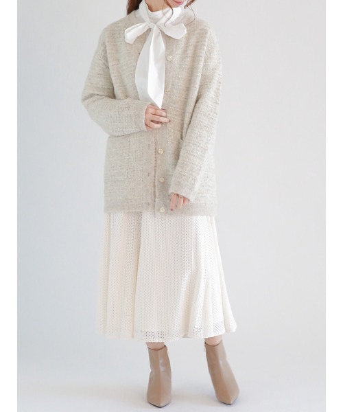 Te chichi（テチチ）の「ミックスツイード調ニットジャケット（ニット/セーター・レディース・ブラック/ベージュ・ﾌﾘ-）」の11枚目の写真