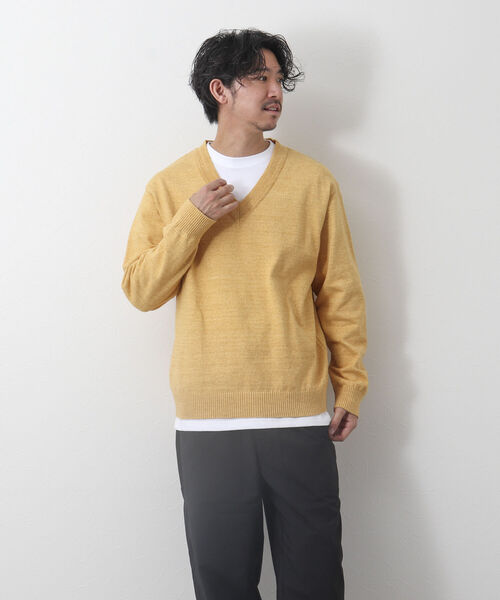 NOLLEY'S goodman(ノーリーズグッドマン)の「リサイクルコットン Vネックニットプルオーバー(※ロンT付き)(ニット/セーター・メンズ・ベージュ/ブラック/ネイビー/イエロー・M/L)」の7枚目の写真