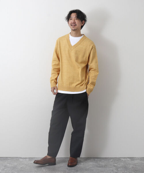 NOLLEY'S goodman(ノーリーズグッドマン)の「リサイクルコットン Vネックニットプルオーバー(※ロンT付き)(ニット/セーター・メンズ・ベージュ/ブラック/ネイビー/イエロー・M/L)」の9枚目の写真