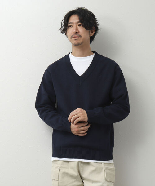 NOLLEY'S goodman(ノーリーズグッドマン)の「リサイクルコットン Vネックニットプルオーバー(※ロンT付き)(ニット/セーター・メンズ・ベージュ/ブラック/ネイビー/イエロー・M/L)」の13枚目の写真