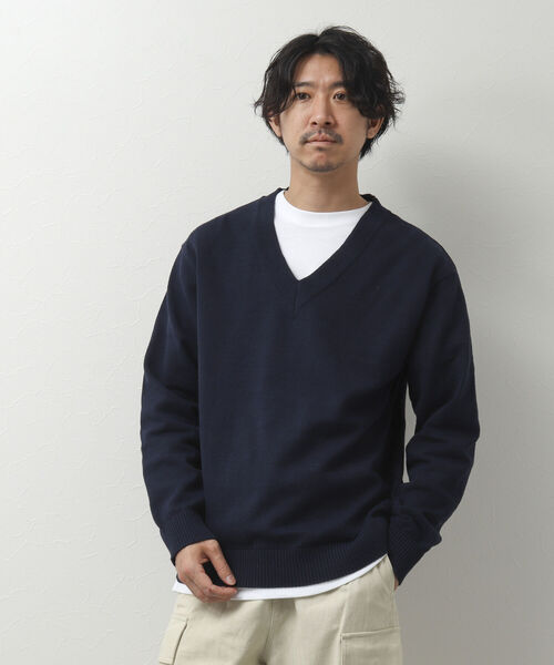NOLLEY'S goodman(ノーリーズグッドマン)の「リサイクルコットン Vネックニットプルオーバー(※ロンT付き)(ニット/セーター・メンズ・ベージュ/ブラック/ネイビー/イエロー・M/L)」の14枚目の写真