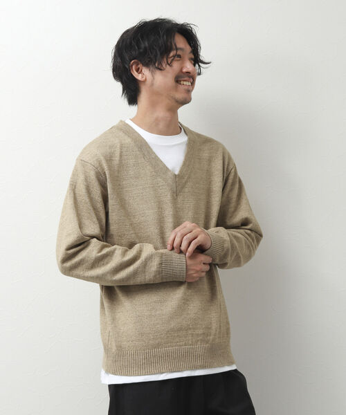 NOLLEY'S goodman(ノーリーズグッドマン)の「リサイクルコットン Vネックニットプルオーバー(※ロンT付き)(ニット/セーター・メンズ・ベージュ/ブラック/ネイビー/イエロー・M/L)」の20枚目の写真