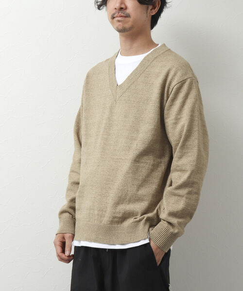 NOLLEY'S goodman(ノーリーズグッドマン)の「リサイクルコットン Vネックニットプルオーバー(※ロンT付き)(ニット/セーター・メンズ・ベージュ/ブラック/ネイビー/イエロー・M/L)」の21枚目の写真