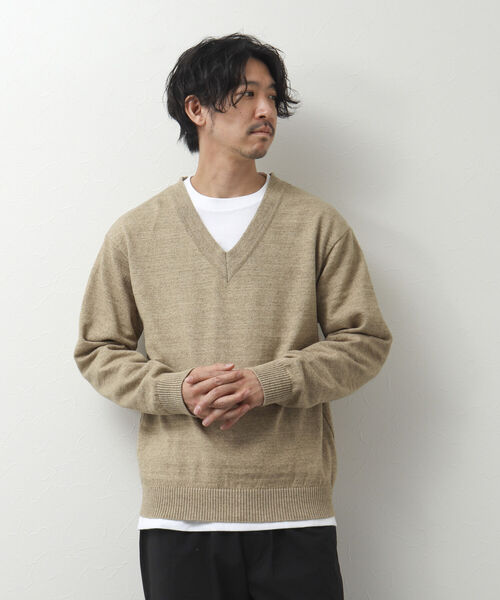 NOLLEY'S goodman(ノーリーズグッドマン)の「リサイクルコットン Vネックニットプルオーバー(※ロンT付き)(ニット/セーター・メンズ・ベージュ/ブラック/ネイビー/イエロー・M/L)」の22枚目の写真