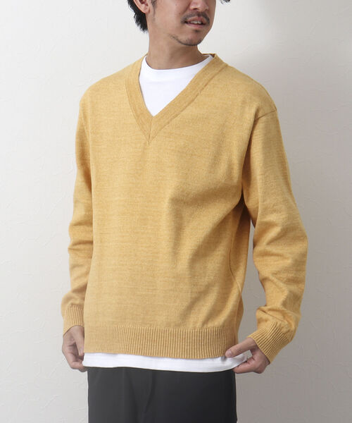 NOLLEY'S goodman(ノーリーズグッドマン)の「リサイクルコットン Vネックニットプルオーバー(※ロンT付き)(ニット/セーター・メンズ・ベージュ/ブラック/ネイビー/イエロー・M/L)」の1枚目の写真