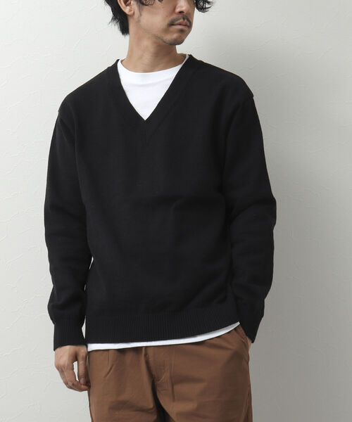 NOLLEY'S goodman(ノーリーズグッドマン)の「リサイクルコットン Vネックニットプルオーバー(※ロンT付き)(ニット/セーター・メンズ・ベージュ/ブラック/ネイビー/イエロー・M/L)」の2枚目の写真