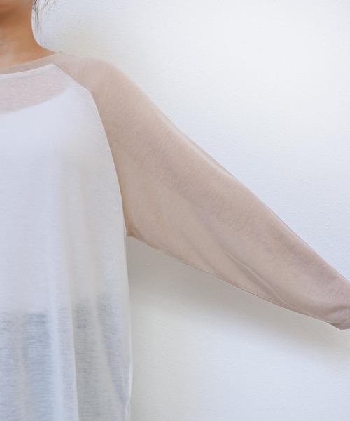 andme(アンドミー)の「シアーオーバーサイズ配色ラグラン長袖トップス(Tシャツ/カットソー・レディース・グレー/アイボリー/ベージュ・FREE)」の8枚目の写真