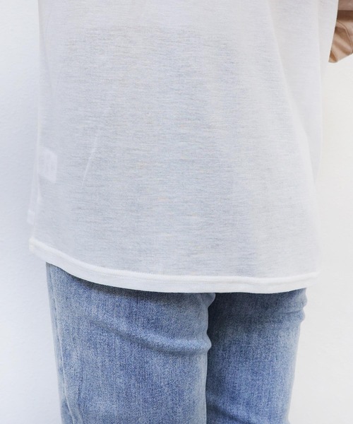 andme(アンドミー)の「シアーオーバーサイズ配色ラグラン長袖トップス(Tシャツ/カットソー・レディース・グレー/アイボリー/ベージュ・FREE)」の10枚目の写真