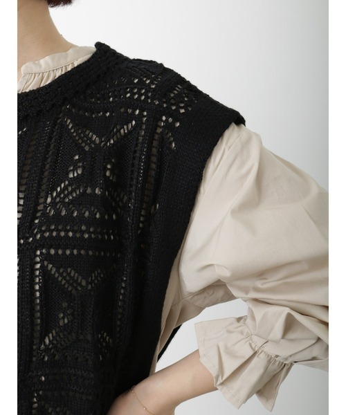 Lugnoncure(ルノンキュール)の「クロシェ編み風ベスト(ベスト・レディース・グリーン/ベージュ/ブラック・フリ-)」の6枚目の写真