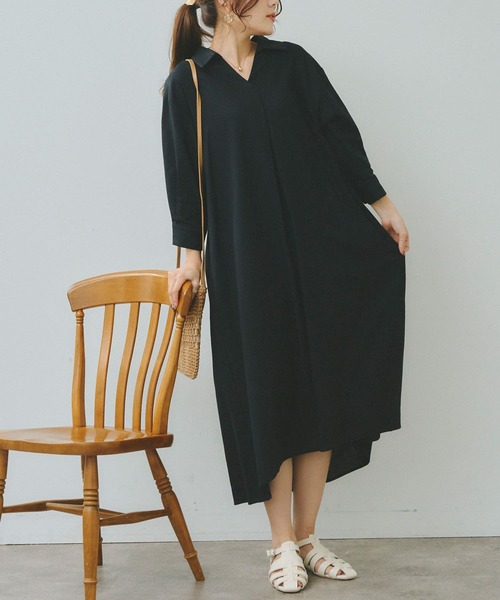 Chez toi(シェトワ)の「7分袖スキッパーシャツワンピース(シャツワンピース・レディース・オフホワイト/ブラック/イエロー/オレンジ・FREE)」の8枚目の写真