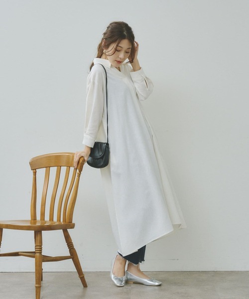 Chez toi(シェトワ)の「7分袖スキッパーシャツワンピース(シャツワンピース・レディース・オフホワイト/ブラック/イエロー/オレンジ・FREE)」の9枚目の写真