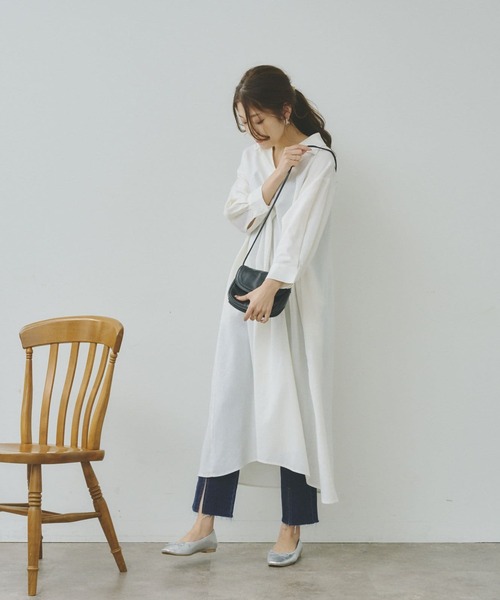 Chez toi(シェトワ)の「7分袖スキッパーシャツワンピース(シャツワンピース・レディース・オフホワイト/ブラック/イエロー/オレンジ・FREE)」の10枚目の写真