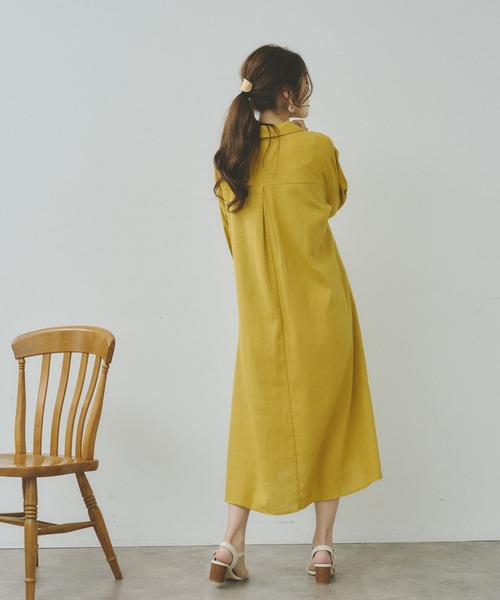 Chez toi(シェトワ)の「7分袖スキッパーシャツワンピース(シャツワンピース・レディース・オフホワイト/ブラック/イエロー/オレンジ・FREE)」の14枚目の写真