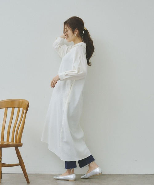 Chez toi(シェトワ)の「7分袖スキッパーシャツワンピース(シャツワンピース・レディース・オフホワイト/ブラック/イエロー/オレンジ・FREE)」の18枚目の写真